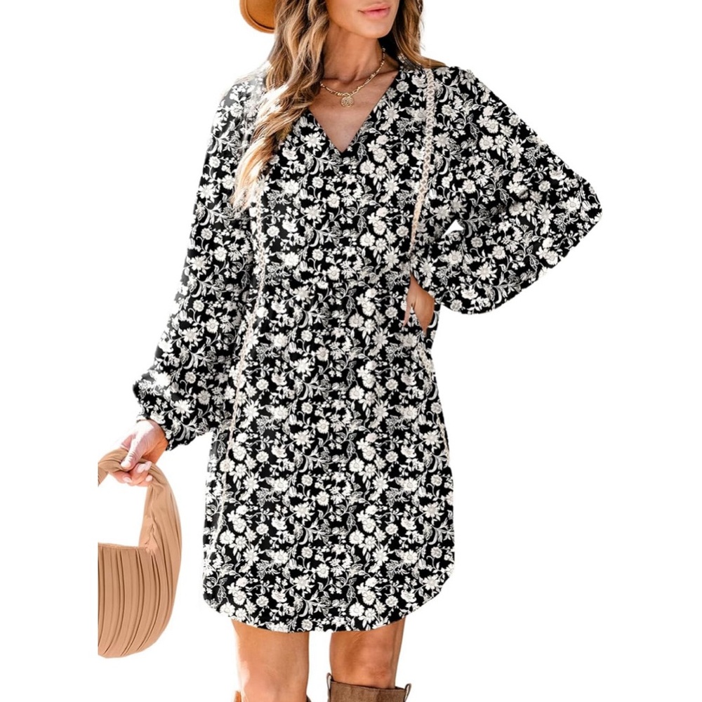 Amazon Black and White Floral Mini Dress